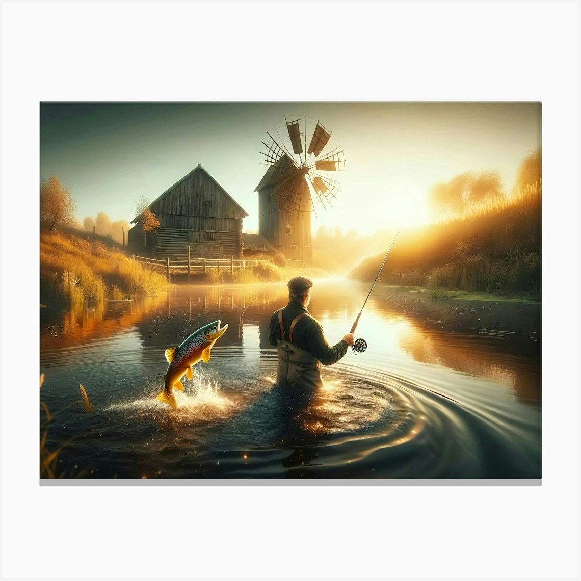 Fly Fisherman In The River Art Print