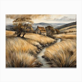 Antique Rustic Muted Landscape Painting (26) Canvas Print