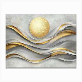 Golden and Gray Curvy Lines, Sun with Clouds Canvas Print