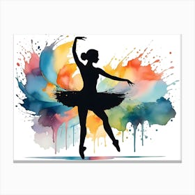 Silhouette of ballerina ballet dance - Watercolor painting #2 Canvas Print