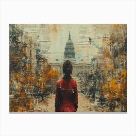 Temporal Resonances: A Conceptual Art Collection. Woman In Red Coat Canvas Print