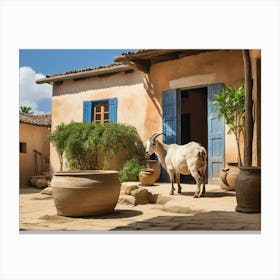 Goat In Front Of A House 1 Canvas Print