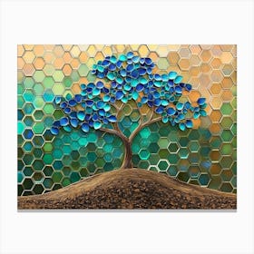 A Vibrant Tree Artwork In 3d With Shimmering Blue and Turquoise Leaves 1 Canvas Print