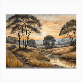 Antique Rustic Muted Landscape Painting (10) Canvas Print
