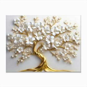 Elegant 3d Art Features A Stunning Floral Tree With White Flowers And Delicate Leaves 1 Canvas Print