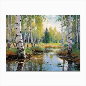 Birch Trees Reflecting In The Water Canvas Print
