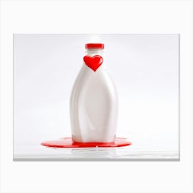 Heart Shaped Milk Bottle With A Creative Artistic Dripping Effect Surreal Conceptualization Gloss Canvas Print