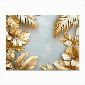 Gold Floral Plants and Palm Leaves Abstract Tropical Leaves Canvas Print