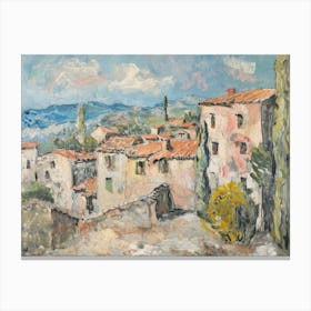 Majestic Peaks Town Painting Inspired By Paul Cezanne Canvas Print