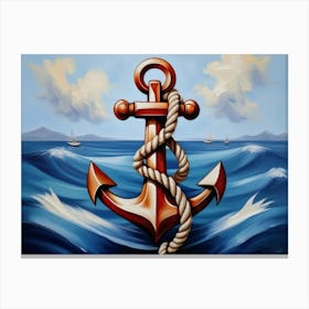 Ship anchor, Ropes, Oil painting 4 Canvas Print