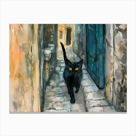 Dubrovnik, Croatia   Cat In Street Art Watercolour Painting 2 Canvas Print
