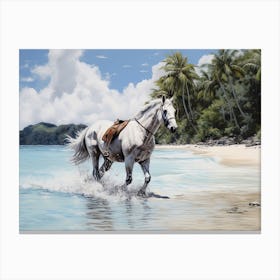 A Horse Oil Painting In Bora Bora French, Polynesia, Landscape 4 Canvas Print