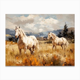 Horses Painting In Queenstown, New Zealand, Landscape 3 Canvas Print