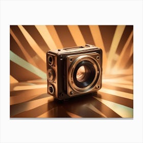 A Golden Camera On A Background Of Gold And Green Stripes Canvas Print