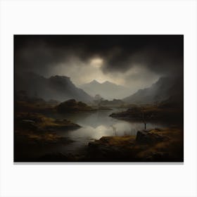 Dark Moody Lake House Vintage Canvas Print