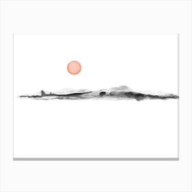 Watercolor Sunset Black And Coral Canvas Print