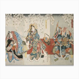 Ichikawa Kodanji Iv As Hige No Ikyū, Bandō Shūka I As Miuraya Agemaki, And Ichikawa Danjūrō Viii As Agemaki No Canvas Print