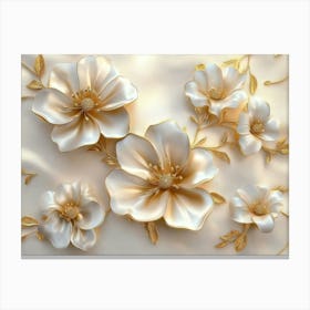 Gold And White Flowers 13 Canvas Print