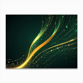 Abstract Background With Flowing Golden And Green Lines Of Light On A Dark Background Canvas Print