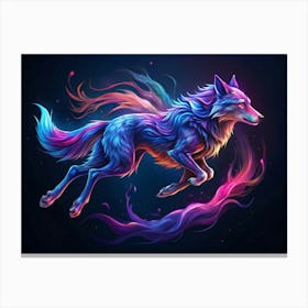 Magical Neon Wolf With Rainbow Wings Canvas Print