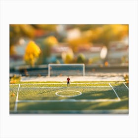 Miniature Soccer Player Standing On The Soccer Field Canvas Print