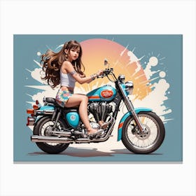 Girl Riding A Motorcycle 1 Canvas Print