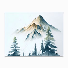Mountain And Forest In Minimalist Watercolor Horizontal Composition 26 Canvas Print