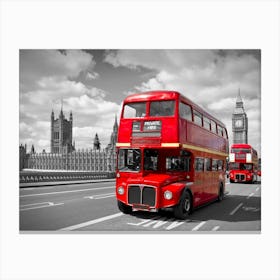 Red Buses In London Canvas Print