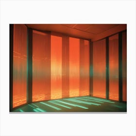 A Modern Interior With A Futuristic, Orange Glow Emanating From The Windows Canvas Print