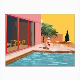 Woman By The Pool, Hockney Style Canvas Print