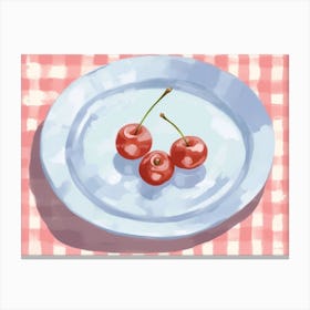 A Plate Of Cherries, Top View Food Illustration, Landscape 2 Canvas Print
