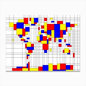 World map in Mondrian style Canvas Print
