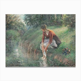 Woman Bathing Her Feet In A Brook (1894–95), Camille Pissarro Canvas Print