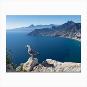 Seagull on a rock overlooking the Mediterranean Sea 1 Canvas Print