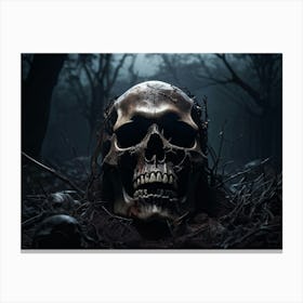 An Eerie Digital Render Of A Human Skull Its Gritted Teeth Showing A Glimpse Of The Dark Haunted N (5) Canvas Print