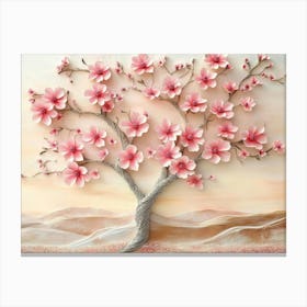 3d Picture Of A Tree With Pink Flowers Background 2 Canvas Print