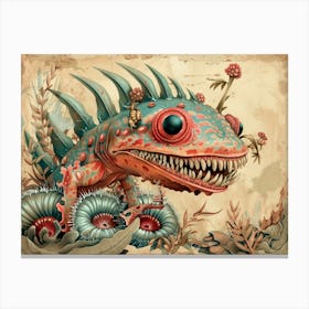 Alien lizard monster carnivorous plant vintage illustration Canvas Print