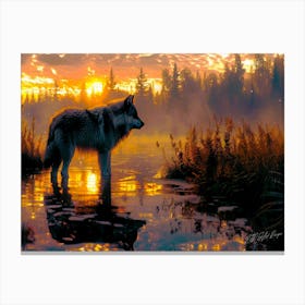 Wolf Midstream - Sunset Wolf Canvas Print