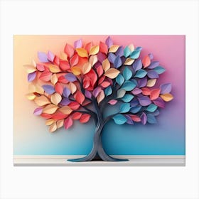 Colorful Tree With Multicolor Leaves Illustration Background Canvas Print