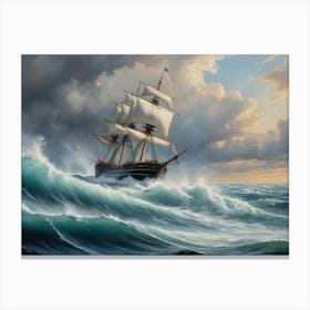 Ship In Rough Derp Seas Canvas Print