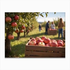 Crates Of Red Apples In An Orchard 13 Canvas Print