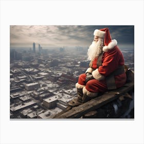 Santa Claus On The Roof Canvas Print