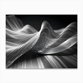 Abstract Black And White Image Of Flowing, Wavy Lines Creating A Three Dimensional, Undulating Landscape With A Sense Of Movement And Fluidity Canvas Print