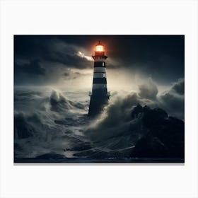 Lighthouse In The Storm 2 Canvas Print