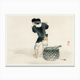 Man With Basket, Kōno Bairei Canvas Print