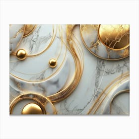 3d Marble Background Art with Golden Lines and Circles Canvas Print