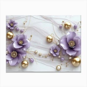 Purple Flowers With Pearls 1 Canvas Print