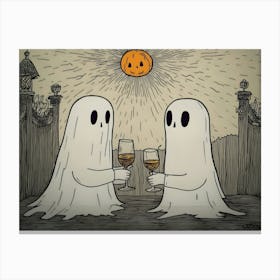 Ghosts Holding Glasses Of Wine Canvas Print