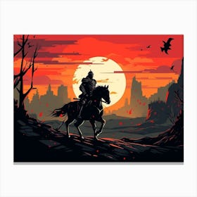 Knight On Horseback At Sunset 1 Art Print Canvas Print