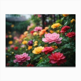 Colorful Roses In The Rain Canvas Print